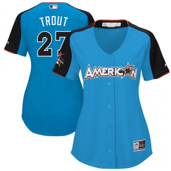 Women's Majestic Los Angeles Angels of Anaheim 27 Mike Trout Authentic Blue American League 2017 MLB All-Star MLB Jersey