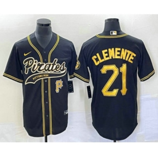 Men's Pittsburgh Pirates 21 Roberto Clemente Number Black Cool Base Stitched Baseball Jersey1