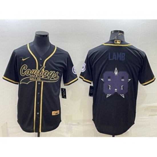 Men's Dallas Cowboys 88 CeeDee Lamb Black Gold Team Big Logo With Patch Cool Base Stitched Baseball Jersey