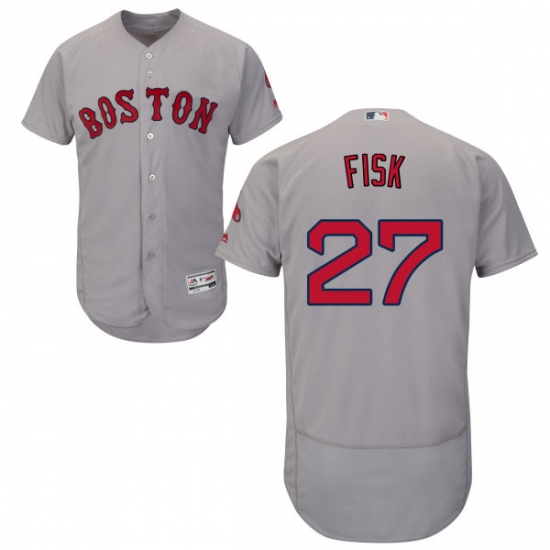 Men's Majestic Boston Red Sox 27 Carlton Fisk Grey Road Flex Base Authentic Collection MLB Jersey
