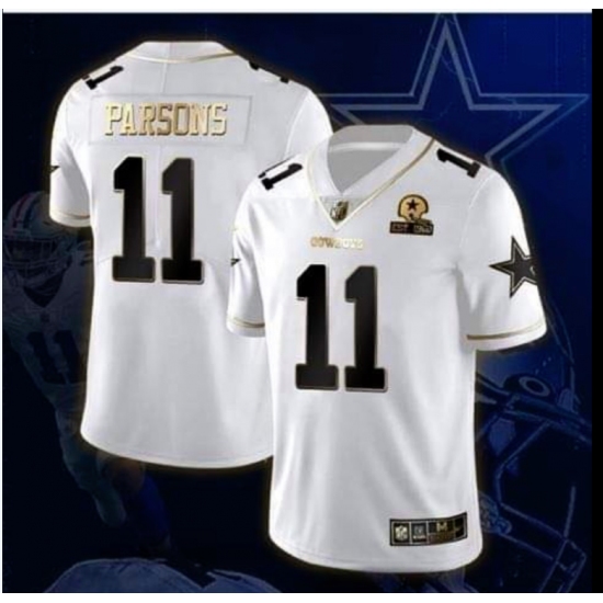 Men's Dallas Cowboys 11 Micah Parsons White Golden Edition With 1960 Patch Limited Stitched Jersey