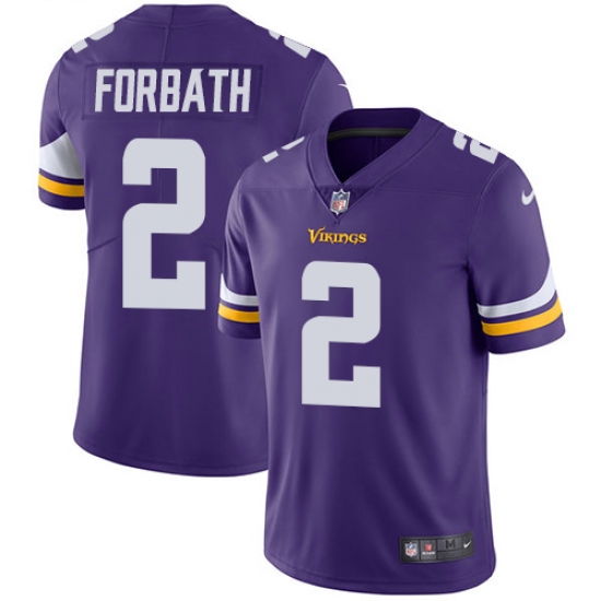 Youth Nike Minnesota Vikings 2 Kai Forbath Purple Team Color Vapor Untouchable Limited Player NFL Jersey
