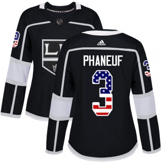 Women's Adidas Los Angeles Kings 3 Dion Phaneuf Authentic Black USA Flag Fashion NHL Jersey