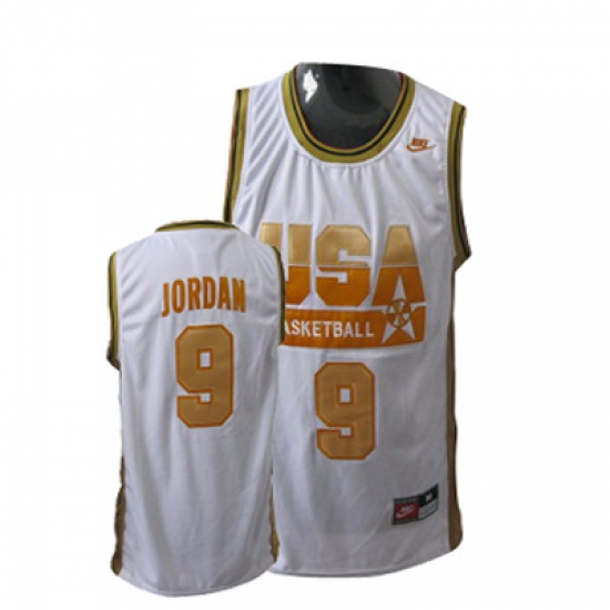 Men's Nike Team USA 9 Michael Jordan Swingman Red Gold No. Basketball Jersey