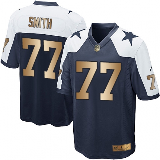 Youth Nike Dallas Cowboys 77 Tyron Smith Elite Navy/Gold Throwback Alternate NFL Jersey