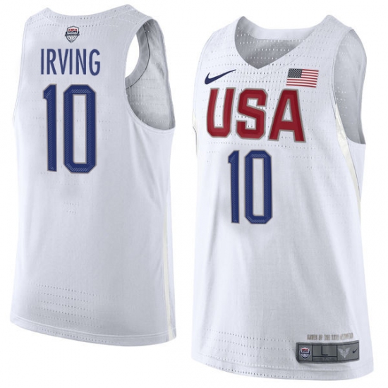 Men's Nike Team USA 10 Kyrie Irving Authentic White 2016 Olympic Basketball Jersey