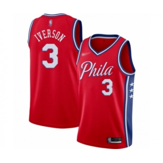 Men's Philadelphia 76ers 3 Allen Iverson Authentic Red Finished Basketball Jersey - Statement Edition