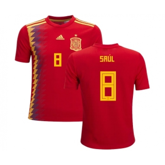 Spain 8 Saul Red Home Kid Soccer Country Jersey