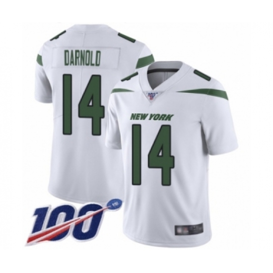 Men's New York Jets 14 Sam Darnold White Vapor Untouchable Limited Player 100th Season Football Jersey