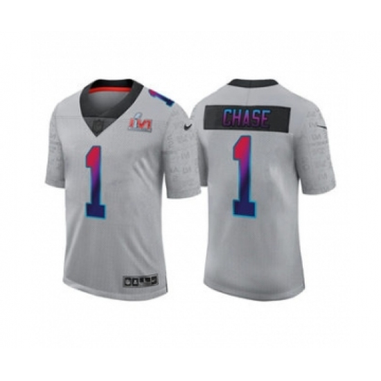 Men's Cincinnati Bengals 1 Ja'Marr Chase 2022 Gray Super Bowl LVI Limited Stitched Jersey