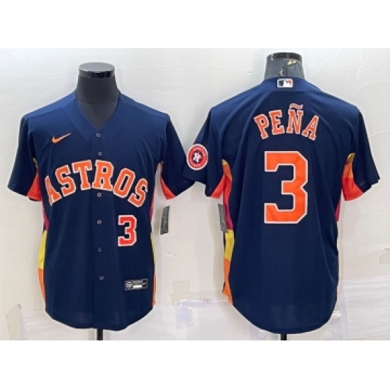 Men's Houston Astros 3 Jeremy Pena Number Navy Blue With Patch Stitched MLB Cool Base Nike Jersey