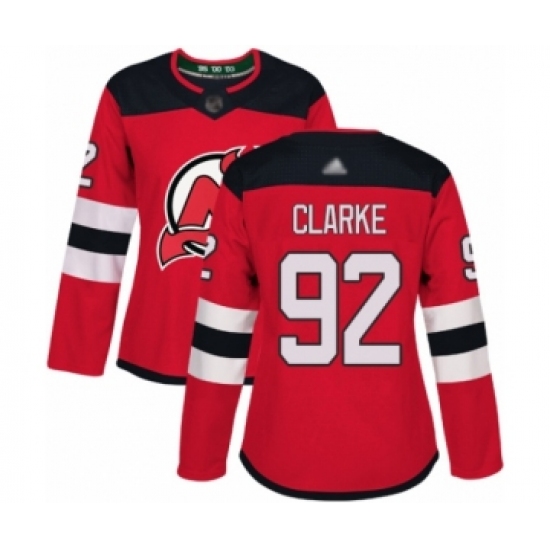 Women's New Jersey Devils 92 Graeme Clarke Authentic Red Home Hockey Jersey