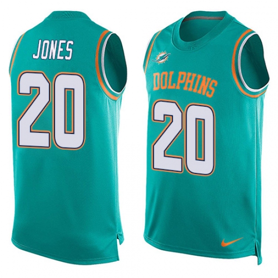 Men's Nike Miami Dolphins 20 Reshad Jones Limited Aqua Green Player Name & Number Tank Top NFL Jersey