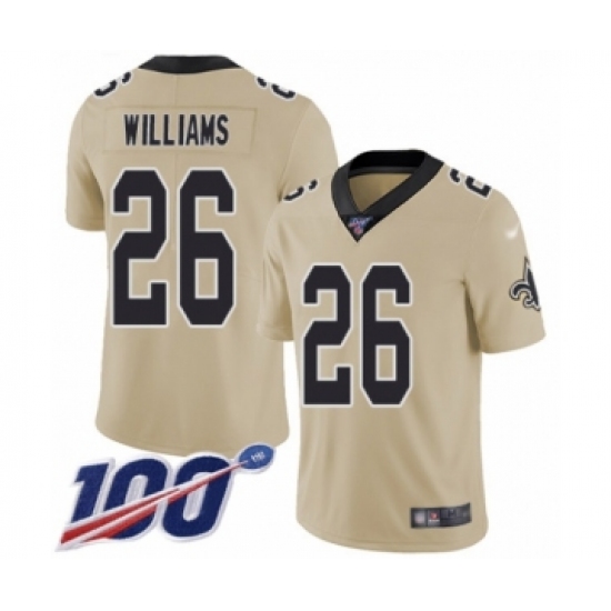 Men's New Orleans Saints 26 P.J. Williams Limited Gold Inverted Legend 100th Season Football Jersey