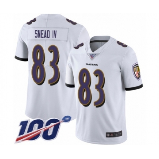 Men's Baltimore Ravens 83 Willie Snead IV White Vapor Untouchable Limited Player 100th Season Football Jersey