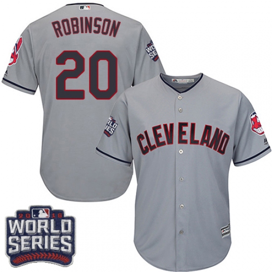 Youth Majestic Cleveland Indians 20 Eddie Robinson Authentic Grey Road 2016 World Series Bound Cool Base MLB Jersey
