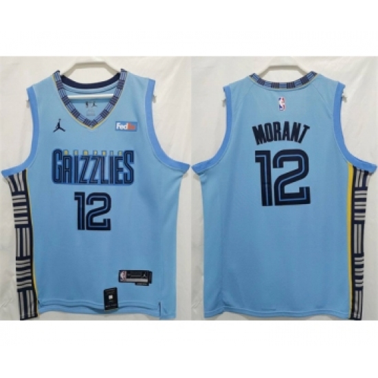 Men's Memphis Grizzlies 12 Ja Morant Blue Stitched Jersey