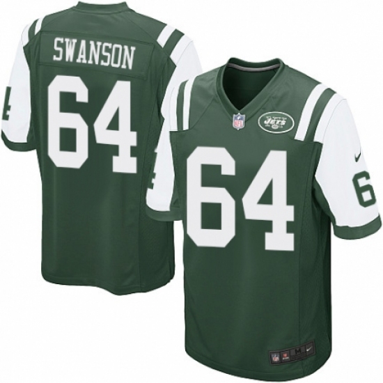 Men's Nike New York Jets 64 Travis Swanson Game Green Team Color NFL Jersey