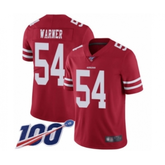 Men's San Francisco 49ers 54 Fred Warner Red Team Color Vapor Untouchable Limited Player 100th Season Football Jersey