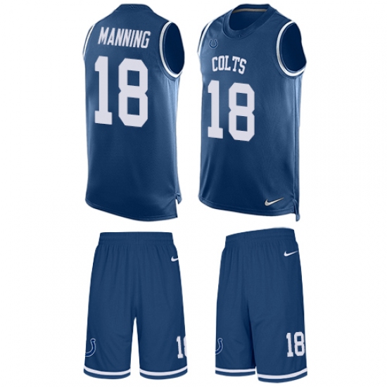 Men's Nike Indianapolis Colts 18 Peyton Manning Limited Royal Blue Tank Top Suit NFL Jersey
