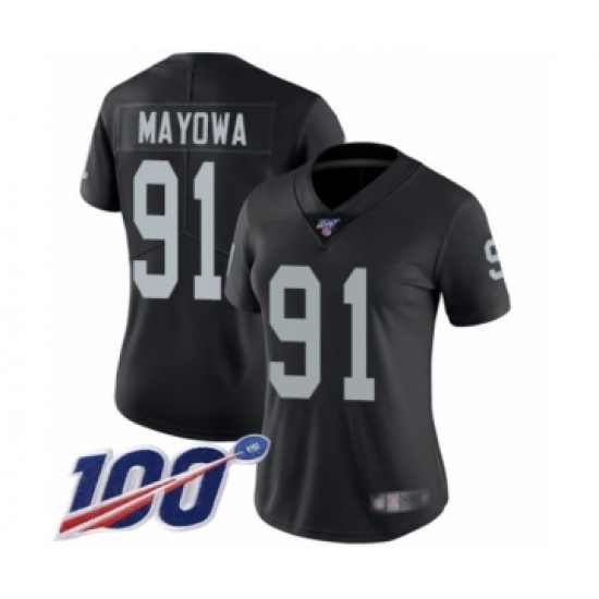 Women's Oakland Raiders 91 Benson Mayowa Black Team Color Vapor Untouchable Limited Player 100th Season Football Jersey
