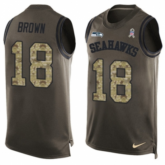 Men's Nike Seattle Seahawks 18 Jaron Brown Limited Green Salute to Service Tank Top NFL Jersey