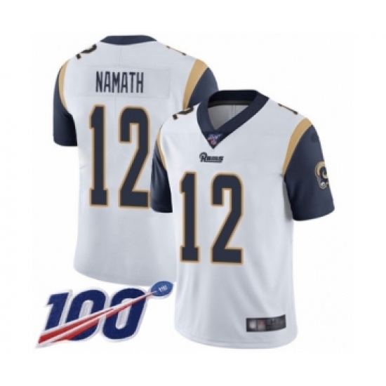 Men's Los Angeles Rams 12 Joe Namath White Vapor Untouchable Limited Player 100th Season Football Jersey