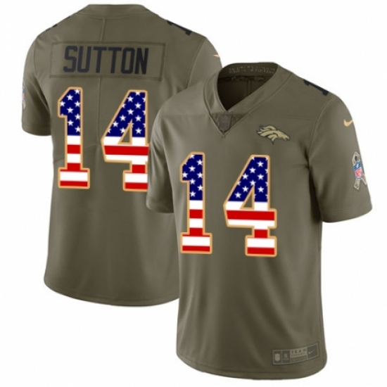 Men's Nike Denver Broncos 14 Courtland Sutton Limited Olive/USA Flag 2017 Salute to Service NFL Jersey