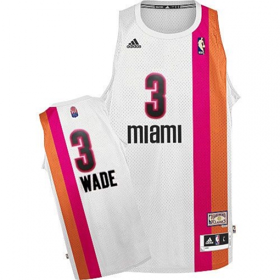 Men's Adidas Miami Heat 3 Dwyane Wade Swingman White ABA Hardwood Classic NBA Jersey