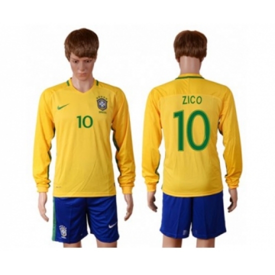 Brazil 10 Zico Home Long Sleeves Soccer Country Jersey