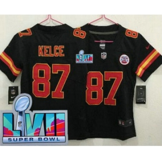 Women's Kansas City Chiefs 87 Travis Kelce Limited Black Super Bowl LVII Vapor Jersey