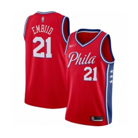 Women's Philadelphia 76ers 21 Joel Embiid Swingman Red Finished Basketball Jersey - Statement Edition