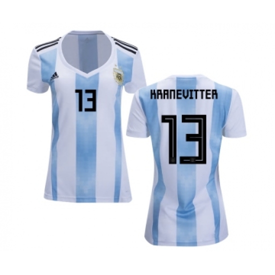 Women's Argentina 13 Kranevitter Home Soccer Country Jersey