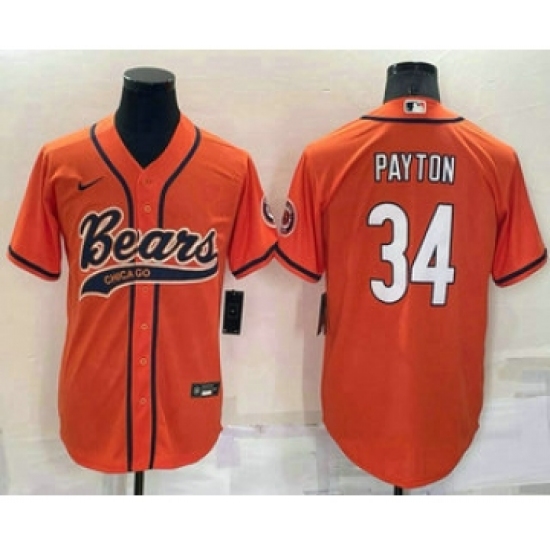 Men's Chicago Bears 34 Walter Payton Orange Stitched MLB Cool Base Nike Baseball Jersey