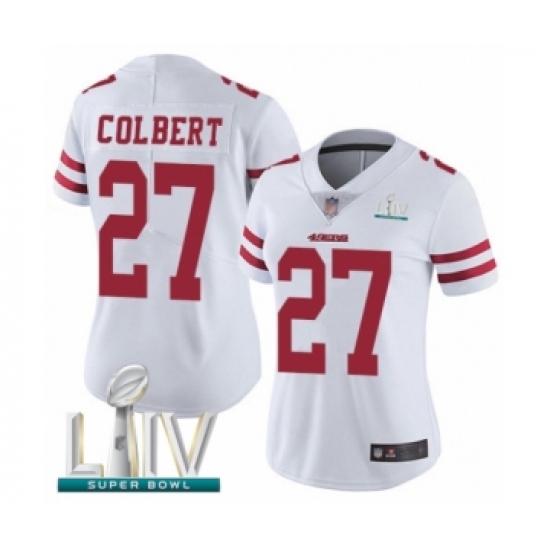 Women's San Francisco 49ers 27 Adrian Colbert White Vapor Untouchable Limited Player Super Bowl LIV Bound Football Jersey