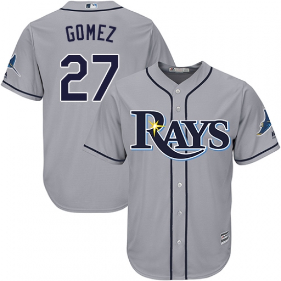 Men's Majestic Tampa Bay Rays 27 Carlos Gomez Replica Grey Road Cool Base MLB Jersey