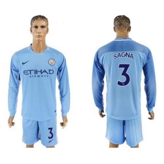 Manchester City 3 Sagna Home Long Sleeves Soccer Club Jersey