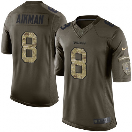 Youth Nike Dallas Cowboys 8 Troy Aikman Elite Green Salute to Service NFL Jersey