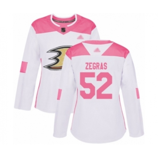 Women's Anaheim Ducks 52 Trevor Zegras Authentic White Pink Fashion Hockey Jersey