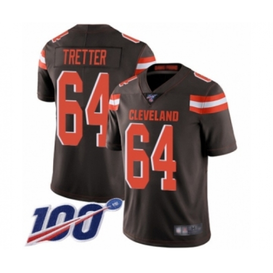 Men's Cleveland Browns 64 JC Tretter Brown Team Color Vapor Untouchable Limited Player 100th Season Football Jersey