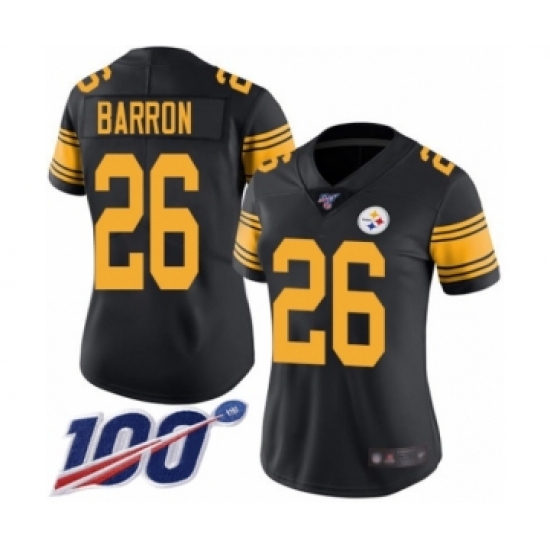 Women's Pittsburgh Steelers 26 Mark Barron Limited Black Rush Vapor Untouchable 100th Season Football Jersey
