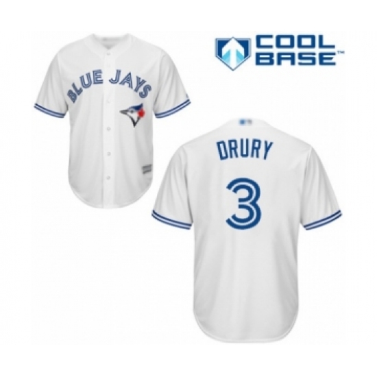 Youth Toronto Blue Jays 3 Brandon Drury Authentic White Home Baseball Player Jersey