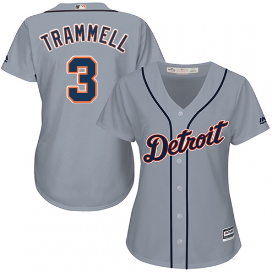 Women's Majestic Detroit Tigers 3 Alan Trammell Authentic Grey Road Cool Base MLB Jersey