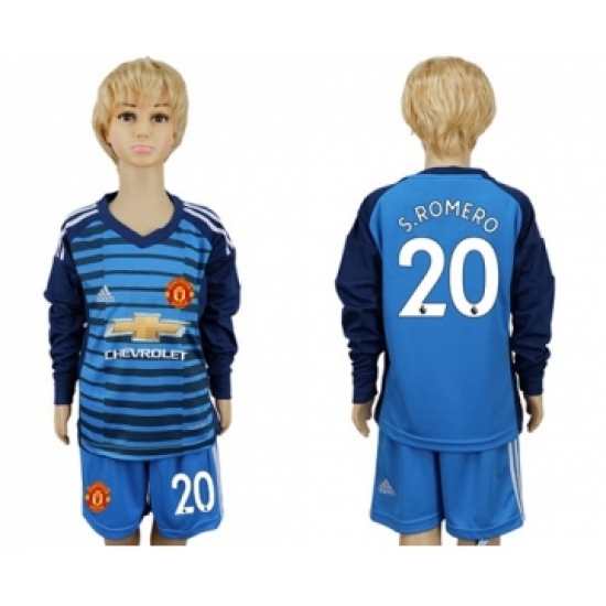 Manchester United 20 S.Romero Blue Long Sleeves Kid Soccer Club Jersey