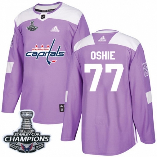 Youth Adidas Washington Capitals 77 T.J. Oshie Authentic Purple Fights Cancer Practice 2018 Stanley Cup Final Champions NHL Jersey