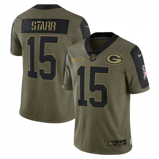 Men's Green Bay Packers 15 Bart Starr Nike Olive 2021 Salute To Service Retired Player Limited Jersey