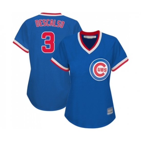 Women's Chicago Cubs 3 Daniel Descalso Authentic Royal Blue Cooperstown Baseball Jersey