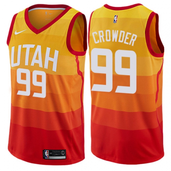 Men's Nike Utah Jazz 99 Jae Crowder Authentic Orange NBA Jersey - City Edition