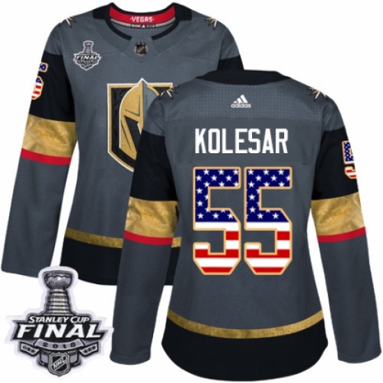 Women's Adidas Vegas Golden Knights 55 Keegan Kolesar Authentic Gray USA Flag Fashion 2018 Stanley Cup Final NHL Jersey