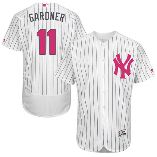 Men's Majestic New York Yankees 11 Brett Gardner Authentic White 2016 Mother's Day Fashion Flex Base MLB Jersey